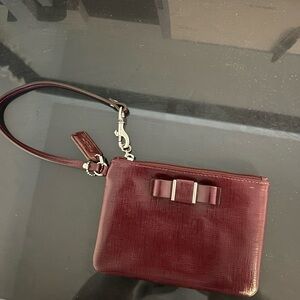 Coach Burgundy Leather Wristlet with Bow Trim